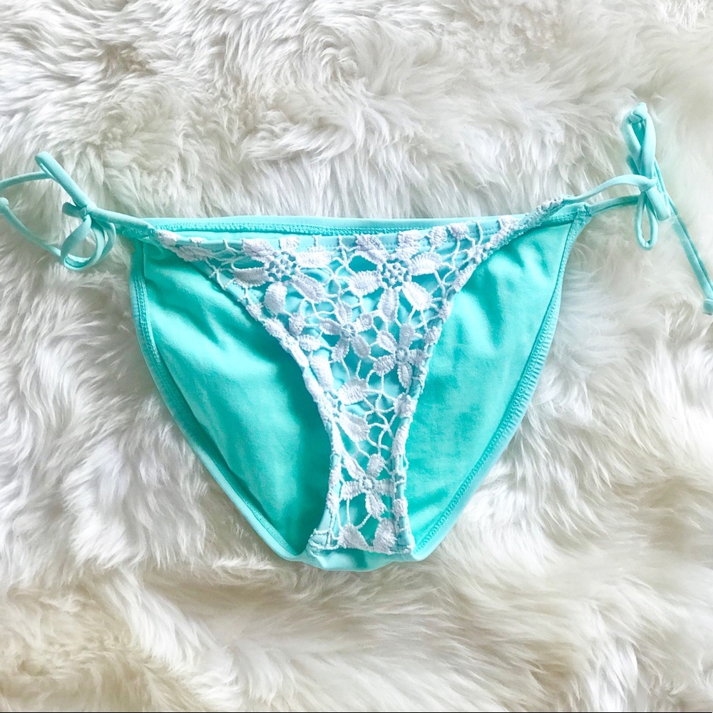 Mint Bikini Bottom with White Lace Detail